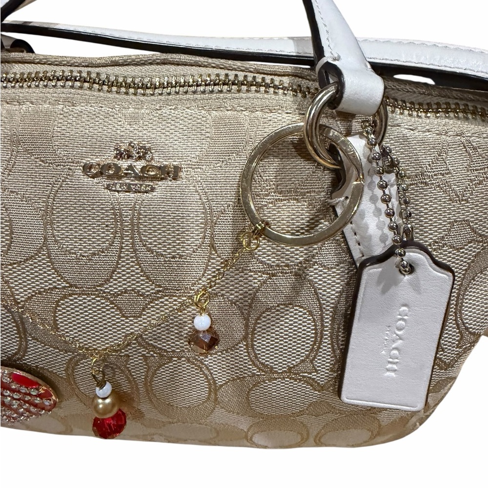 Coach Beige Signature Satchel Bag With Hand Crafted Purse Chain Necklace - Picture 6 of 11
